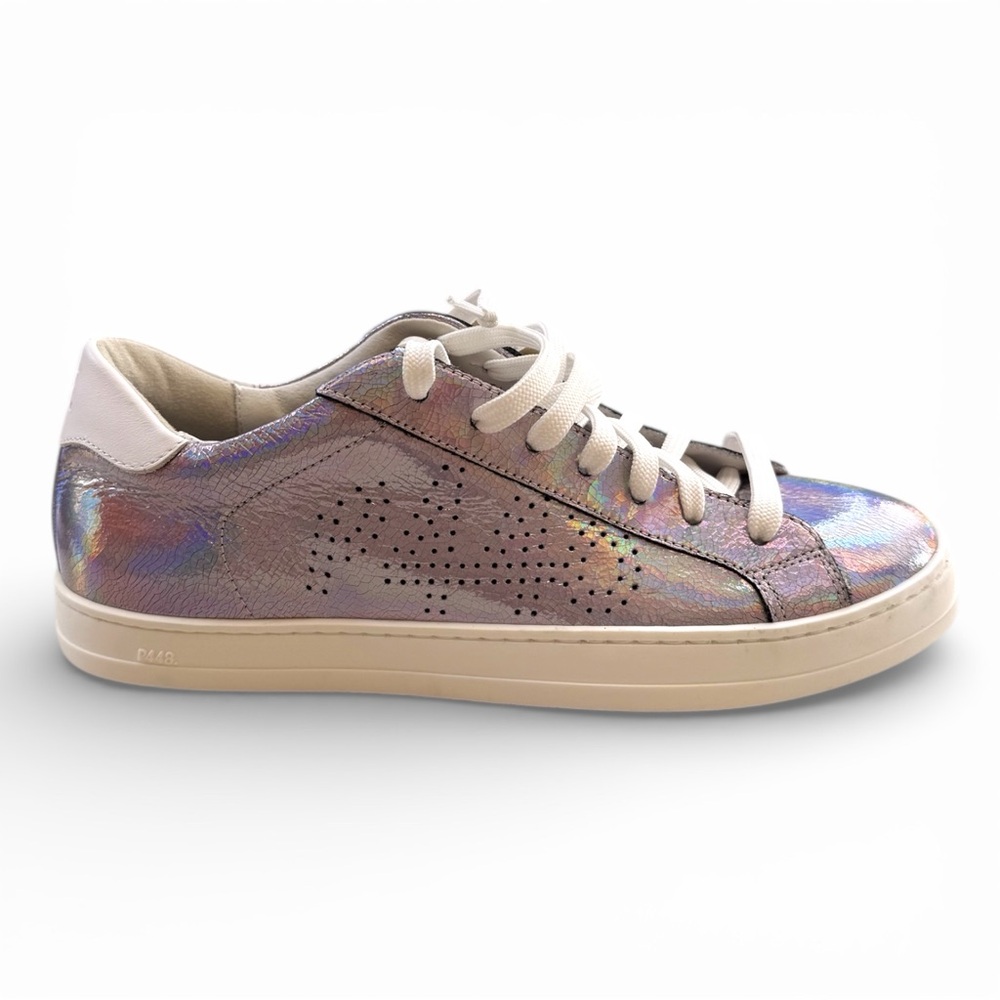 NWT P448 Leather Sneakers Women Size 9 Iridescent Low Top - Picture 6 of 13